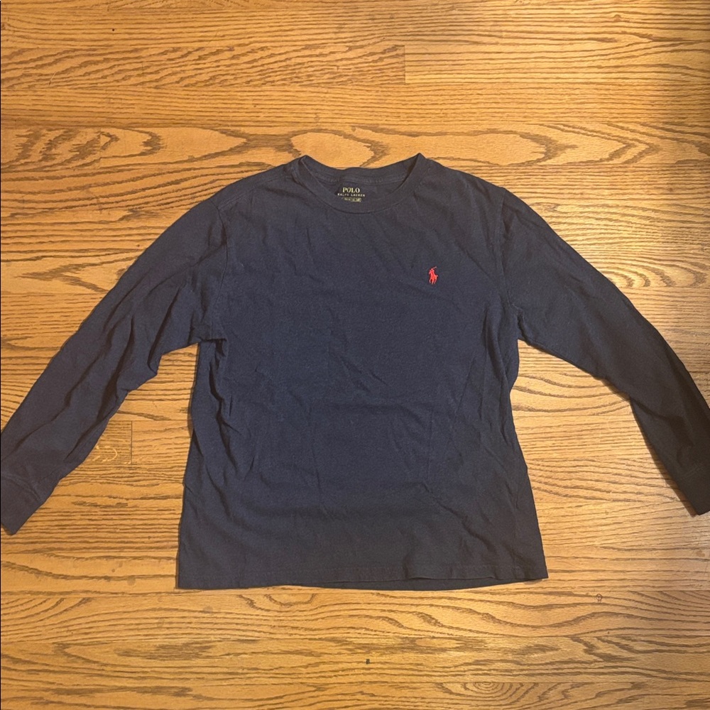 Polo by Ralph Lauren Navy Long Sleeve Tee with Red Logo. Boys Size 14/16